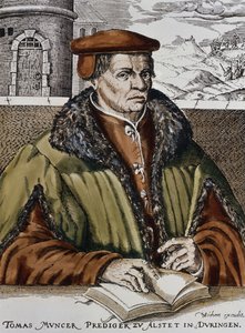 Thomas Muntzer, n. 1600 (käsinvärinen puupiirros) tekijältä German School