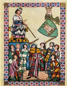 Trubaduurit Saksan keisarin ja hänen hovinsa edessä, Manesse Codexista (vellum) tekijältä German School