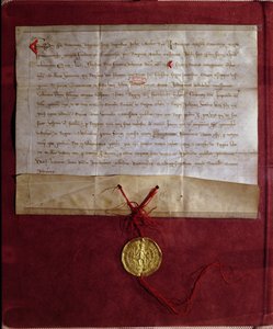Keisari Fredrik II:n (1194-1250) sitoumus toimittaa kuningas Ludvig IX:lle (1214-70) hevosia, aseita ja tarvikkeita seitsemännelle ristiretkelle, 1246 tekijältä German School