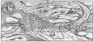 Näkymä Genevestä, Cosmographie Universelle, Sebastien Munster (1488-1552) Basel, julkaistu 1559 tekijältä German School