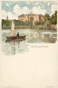 Näkymä Karlsruhen kaupunkiin Saksassa (chromolitho) tekijältä German School