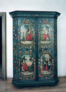 Vaatekaappi koristeltu neljän vuodenajan kohtauksilla, 1778 (maalattu puu)