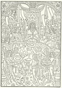 Puupiirros Lancelot du Lacin ensimmäisestä painoksesta, Jean le Bourgeois
