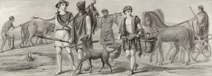 Työ ja ammatit antiikin Kreikassa. Kuva Bilder-Atlasista (kaiverrus) tekijältä German School