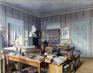 Wilhelm Grimmin (1786-1859) työhuone Berliinissä, 7 Linkstrasse. Kaiverrus herra Hoffmann. Nationalmuseum, Nürnberg. 1860. tekijältä German School