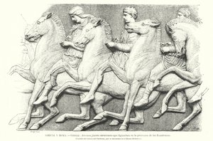 Nuoret ateenalaiset ratsasmiehet, kopio Parthenon-friisistä Ateenasta, antiikin Kreikasta (litho) tekijältä German School