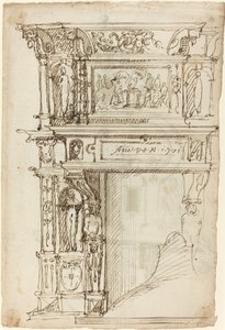 Revestiment de la xemeneia palatina amb una escena de sacrifici antic [recto]finlandès tekijältä German or Austrian 16th Century