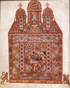 Reichenaun koulun Egbertin koodeksin pienoismalli (Codex Egberti). 980 noin Cividale del Friuli, arkeologinen museo tai Cathedrale de Cividale tekijältä German School