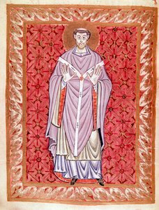 Lyonin Saint Nizierin (513-573) esitys (Nicet, Nicetius tai Nicetus) Reichenaun koulun Egbertin koodeksin (Codex Egberti) pienoismalli, noin 980 tekijältä German School