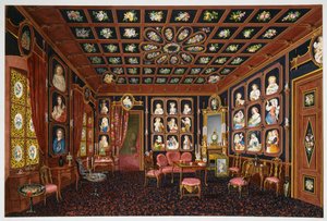 Keskusteluhuone Villa Lazarovichissa, Maximilian of Habsburgin (1832-1867) asuinpaikka Triestessä, tempera Germano Prosdocimi tekijältä Germano Prosdocimi