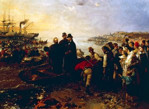 Boarding of the Thousand at Quarto, noin 1860, kirjoittanut Gerolamo Induno (1825-1890), öljy kankaalle