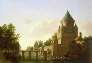 Iltanäkymä Kleine Houtpoortista Haarlemissa (paneeli)