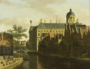 Nieuwezijds Voorburgwal ja kukka- ja puutori Amsterdamissa, n. 1675