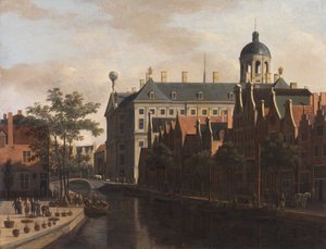 Hollanti: Amsterdam, kukkamarkkinat kaupungintalolle nähtynä Nieuwezijds Voorburgwal ja kukka- ja puumarkkinat Amsterdamissa