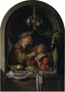 Saksa: Der Zahnarzt Parturi-kirurgi tutkii tyttöä. tekijältä Gerrit Dou