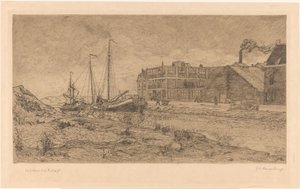 Ankkuroidut proomut tehtaalla tekijältä Gerrit Haverkamp (signed by artist)