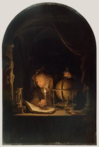 Astronomer by Candlelight, n. 1650 (öljy paneelissa) tekijältä Gerrit Dou