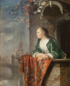 Nuori nainen parvekkeella - Nuori nainen parvekkeella - Gerard (Gerrit) Dou (1613-1675). Öljy kankaalle, n. 1665. Kansallisgalleria, Praha tekijältä Gerrit Dou