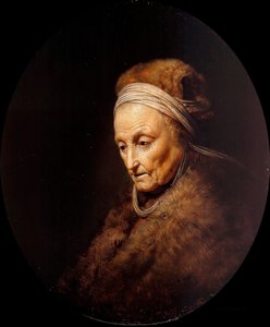 "" Rembrandtin järven muotokuva "" (Rembrandtin äidin muotokuva) Gerard Doun (Gerrit Dow) maalaus (1613-1675) Öljy puulle Koko 23,1x19,7 cm Staatliche Museen, Berliini tekijältä Gerrit Dou