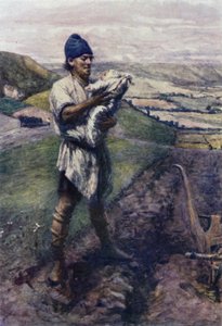 "Uurteiselta pellolta kyntäjä löysi sinut" (väri litho) tekijältä Gertrude E. Demain (after) Hammond