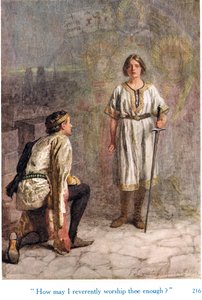 "Kuinka voin kunnioittavasti palvoa sinua tarpeeksi?", kuvitus "Shakespearen tarinoista Englannin kuninkaista", julkaisija George Harrap & Son tekijältä Gertrude E. Demain Hammond