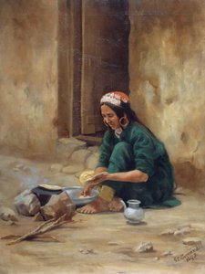 Hill-nainen Ladakhista, valmistamassa ruokaa, 1893