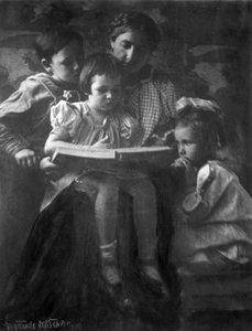 Nainen ja lapset lukevat Gertrude Kasebier 1852-1934, valokuvaaja.. valokuvavedos