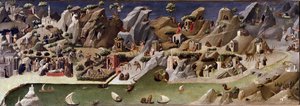 La thebaide des hermits Kuvaus erakkojen elämästä autiomaassa - Detrempe Gherardo Starninan (1300-1400-luvulla) ansioituneella puulla. 1400 noin Dim 2x0,8 m Firenze, galleria degli uffizi (Uffizi)