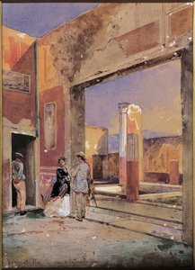Italia, Castor ja Pollux talo Pompejissa 1857 (akvarelli)