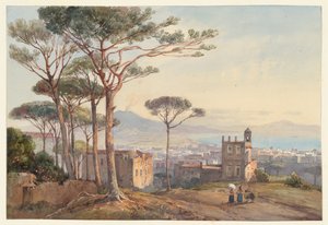 Napoli Conocchialta, yksi neljästä pienestä näkymästä Napolista Album Amicorum -kokoelmasta tekijältä Giacinto Gigante