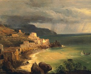 Myrsky Amalfin rannikolla ja Napolinlahdella, Giacinto Gigante (1806-1876), Italia