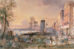 Näkymä Napoliin Marinellasta, kirjoittanut Giacinto Gigante (1806-1876), kynä, akvarelli ja ceruse (valkoinen lyijy) paperille, Italia tekijältä Giacinto Gigante