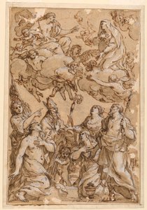 Piirros, Kristus ja Neitsyt Pistoian suojeluspyhimysten kanssa, 1638. tekijältä Giacinto Gimignani