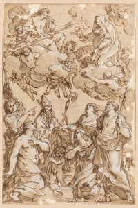 Piirros, Kristus ja Neitsyt Pistoian suojeluspyhimysten kanssa, 1638. tekijältä Giacinto Gimignani
