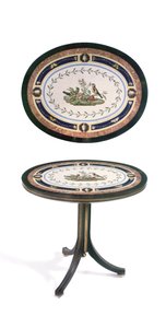 Mikromosaiikkipöytätaso, Rooma, 1700-luvun loppu (mosaiikki, ormoluihin kiinnitetty eebenpuu ja satiinipuu) tekijältä Giacomo (attr. to) Raffaelli