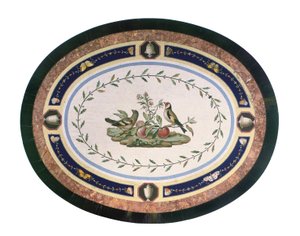 Mikromosaiikkipöytätaso, Rooma, 1700-luvun loppu (mosaiikki, ormoluihin kiinnitetty eebenpuu ja satiinipuu) tekijältä Giacomo (attr. to) Raffaelli