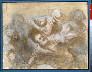 Simson vangittiin filistealaisten toimesta. Giacomo Cavedonen (1577-1660) piirtäminen ruskealla musteella ja pesulla noin 1614 su. 0,20 x 0,27 m Pariisi. Louvren taidemuseo