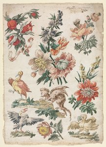 Kukkakuvioita lintuilla ja griffonilla, 1784.