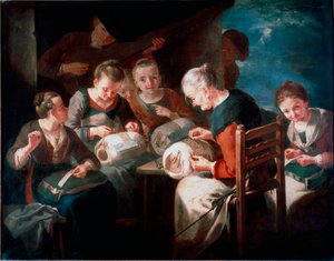 Brodeeraajat Giacomo Francesco Cipperin maalauksessa sanotaan Todeschinin (1600-1700-luku) yksityiskokoelma