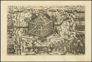 Agria - Pääkaupunki ja linnoitettu kaupunki Ylä-Unkarissa Turkkilainen Cyssereite piiritti sen vuonna 1596. tekijältä Giacomo Franco