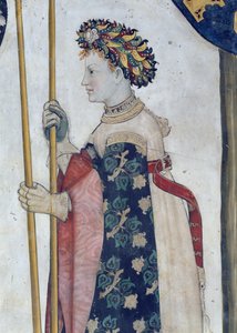 Yhdeksän arvoista ja yhdeksän arvoista naista, yksityiskohta Semiramisista, 1418-30 (fresko)