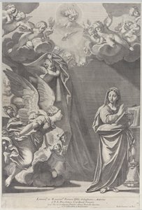 Ilmoitus, jossa Gabriel ja muut enkelit vasemmalla ja Isä Jumala ylhäällä, 168..., 1687-1717. tekijältä Giacomo Maria Giovannini