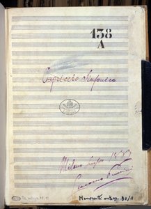 Käsikirjoitus säveltäjä Giacomo Puccinin (1858-1924) kappaleeseen "" Symphonic Caprice "" "(Symphonic Caprice") 1883. Giuseppe Verdin konservatorion kirjasto, Milano tekijältä Giacomo Puccini