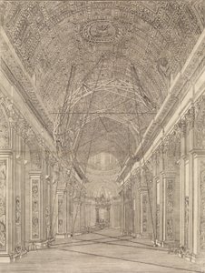 Pietarinkirkon holvin entisöintiä varten pystytetty rakennustelineet: Yleiskatsaus..., n. 1773. tekijältä Giacomo Sangermano