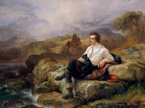 Lord Byron (1788-1824) Helleenienmeren rannalla, kirjoittanut Giacomo Trecourt (1812-1882), öljy kankaalle