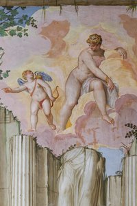 Venus ja Cupid, yksityiskohta Olympuksen huoneesta, n. 1557 (fresko)