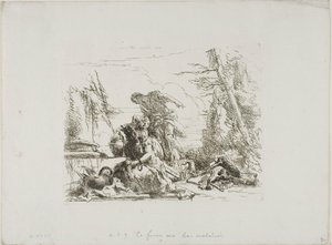 Nainen kädet ketjuissa ja neljä muuta hahmoa, Capricci tekijältä Giambattista Tiepolo