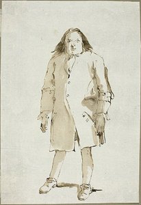 Karikatyyri miehestä, täyspitkä, kasvot edessä tekijältä Giambattista Tiepolo