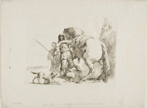 Ratsastaja seisomassa hevosensa vieressä, Capriccista tekijältä Giambattista Tiepolo