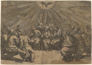 Helluntai tekijältä Gian Jacopo Caraglio after Raphael